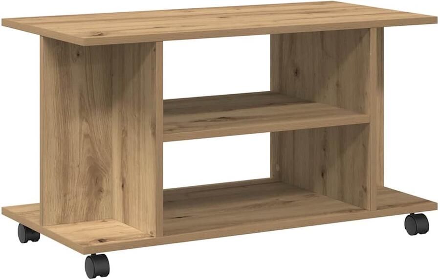 VidaXL Tv-meubel met wieltjes 80x40x45cm bewerkt hout artisanaal eiken