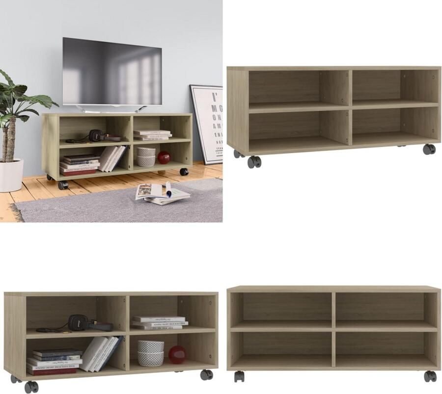 VidaXL Tv-meubel met wieltjes 90x35x35 cm bewerkt hout sonoma eiken Tv-meubel Tv-meubels Tv-meubelen Tv-meubilair