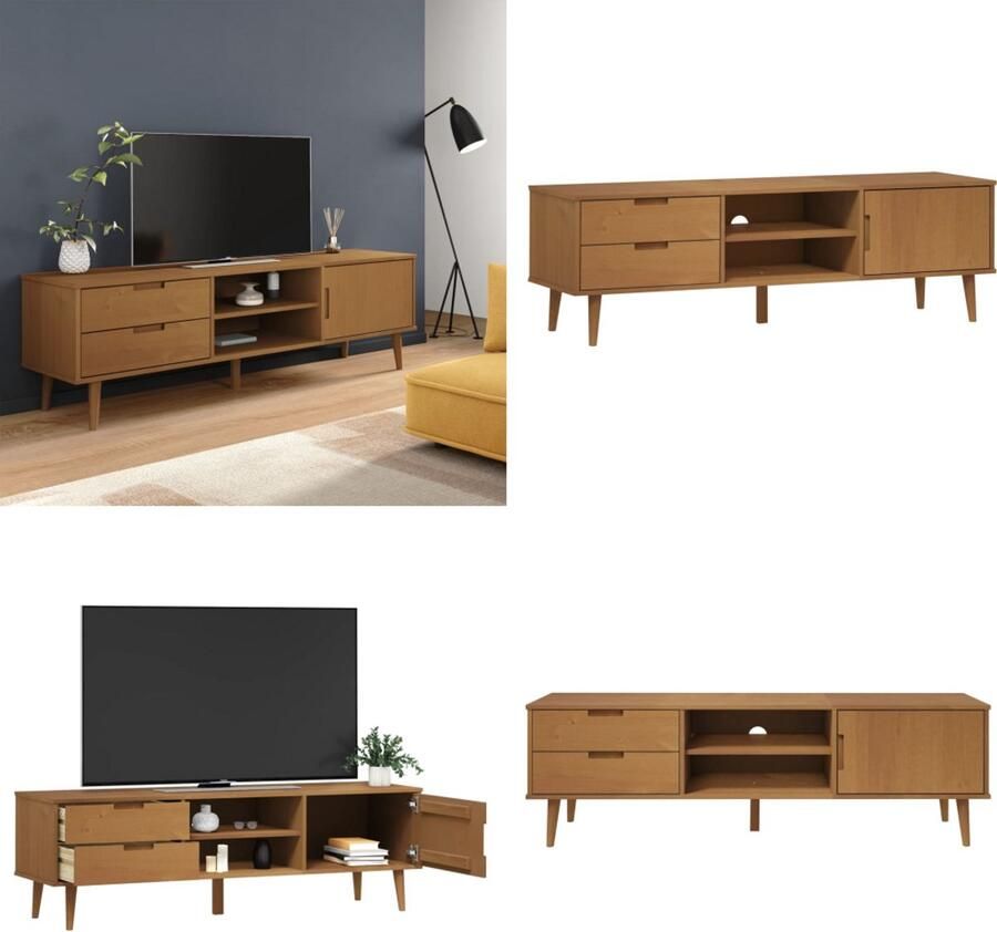 VidaXL Tv-meubel MOLDE 158x40x49 cm massief grenenhout bruin Tv-kast Tv-kasten Tv-meubel Hifi-meubel