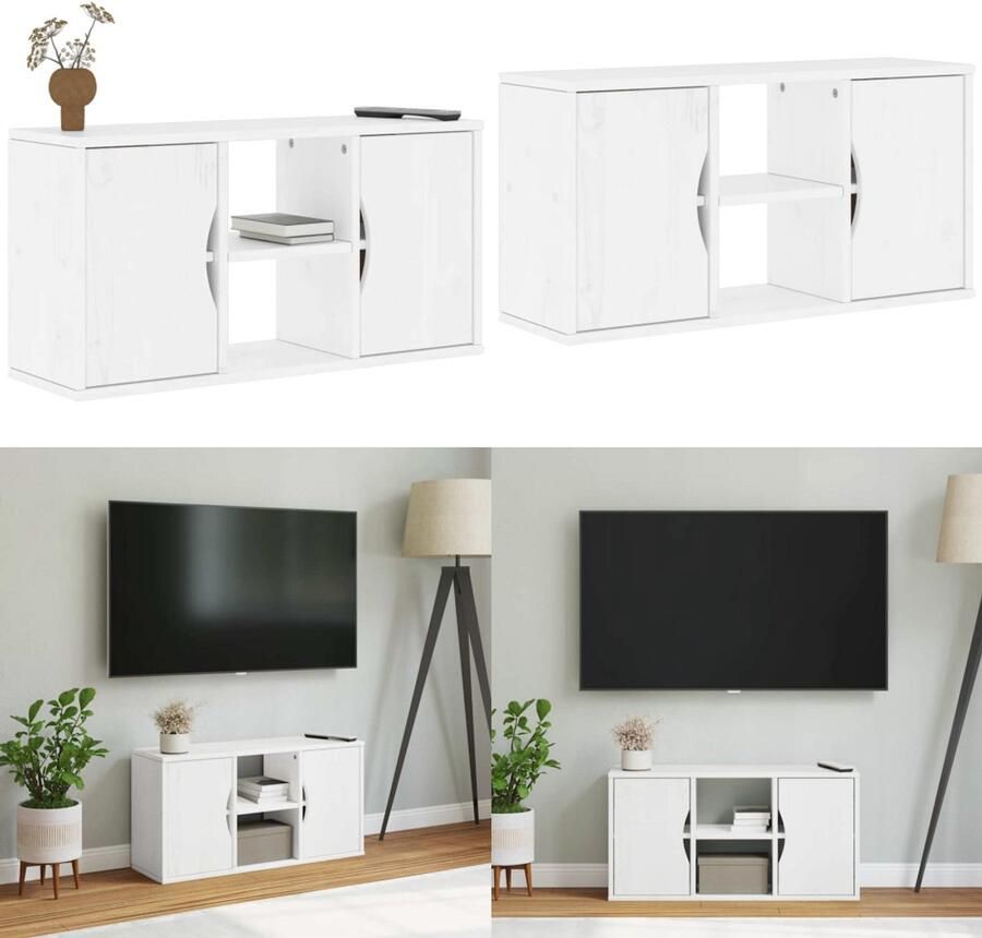VidaXL Tv-meubel ODDA 79x24x40 cm massief grenenhout wit TV-meubel TV-meubels TV-standaard TV-meubel