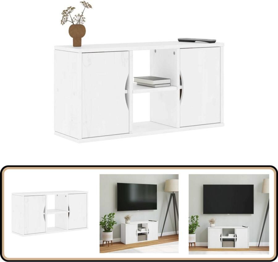 VidaXL Tv-meubel ODDA 79x24x40 cm Wit Grenenhout TV-meubel TV-meubels TV-standaard TV-meubel