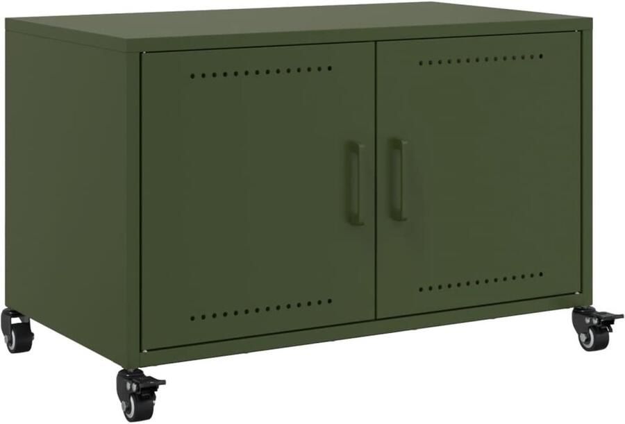 The Living Store Tv-meubel 68x39x43 5 cm staal olijfgroen Tv-meubel Mediakast Staal Groen Olijfgroen - Foto 2