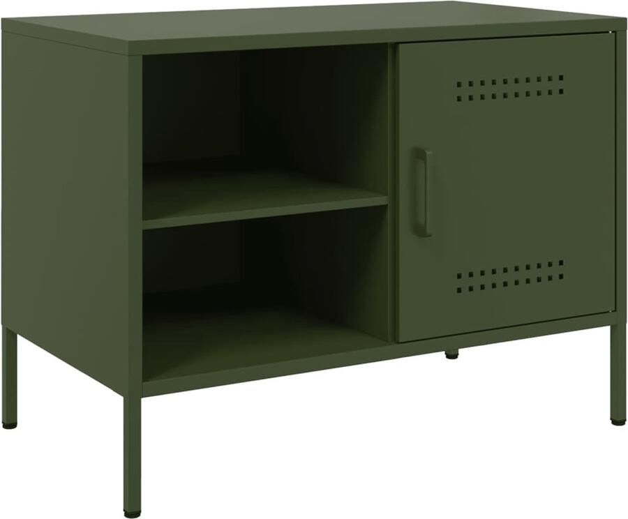 The Living Store Tv-meubel 68x39x50 5 cm staal olijfgroen Tv-meubel Industrieel Design Metalen Tv-standaard Staal Tv Kast Olijfgroene Tv-bank - Foto 2