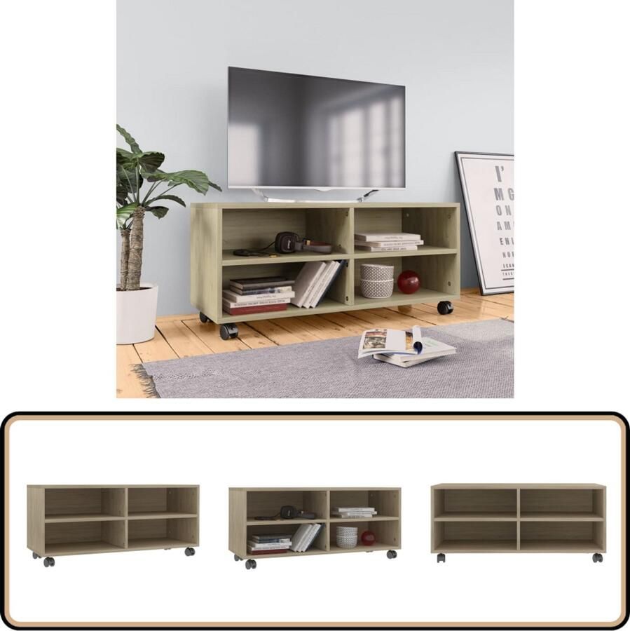 VidaXL Tv-meubel op wieltjes Sonoma eiken 90 cm Tv-meubel Salontafel Houten Tv-stand Bruine Tv-bank Media-console Entertainment Center Woonkamerdecor