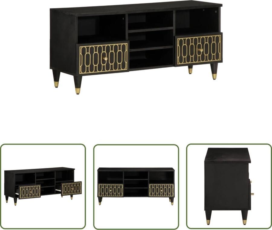 The Living Store Tv-meubel 100x33x46 cm massief mangohout Retro Tv Kast Tv Meubel Mangohout Tv Stand Vintage Tv Tafel Houten Tv Kast
