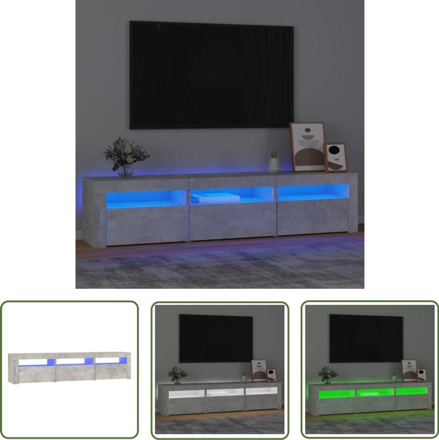 VidaXL Tv-meubel RGB LED 180x35x40 cm Betongrijs Tv Meubel Houten Tv Kast Led Tv Meubel Rgb Led Licht Tv Stand Televisiecast Salon Meubilair Woonkamer Meubels - Foto 2
