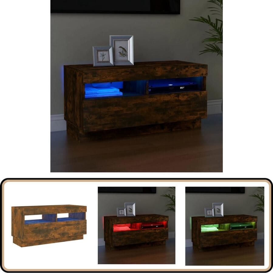 VidaXL Tv-meubel RGB LED 80x35x40 cm Gerookt Eiken TV Meubel Houten TV Kast LED TV Meubilair Bruine TV Kast Gerookte Eik Televisiekast