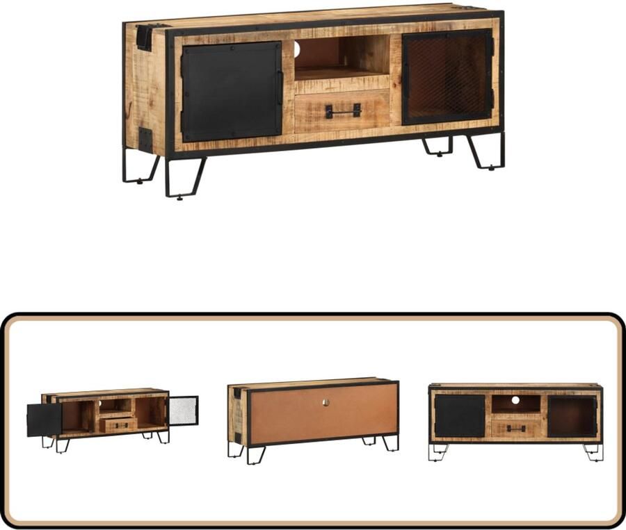 VidaXL Tv-meubel Ruw Mangohout 110x31x46 cm Tv-kast Houten Tv-kast Industrieel Design Mangohout Opbergruimte