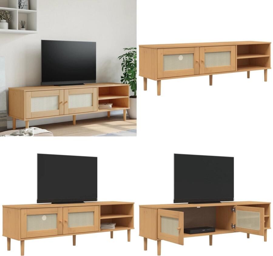 VidaXL Tv-meubel SENJA 158x40x49 cm rattan-look grenenhout bruin Tv-meubel Tv-meubelen Tv Kast Opbergkast