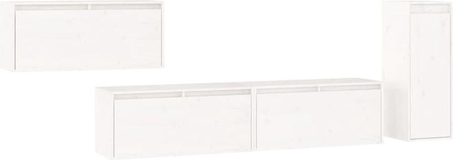 VidaXL Tv-meubel Set 4 stuks Massief Grenenhout Wit Tv Meubilair Houten Tv Meubel Witte Tv Kast Wandkast Salontafel Livingroom Furniture