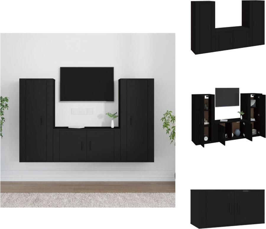 VidaXL TV-meubel set Klassiek design Wandgemonteerd Voldoende opbergruimte Zwart Bewerkt hout Montage vereist Kast