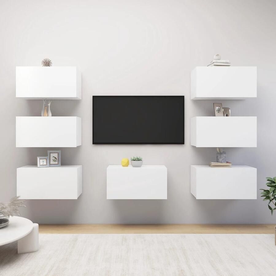 VidaXL Tv-meubel Set van 7 Bewerkt Hout Wit Tv Meubels Houten Tv Kasten Witte Tv Kast Wandmontage Tv Kast Livingroom Furniture Modern Tv Stand Media Storage Tv Unit Home Entertainment Center - Foto 2