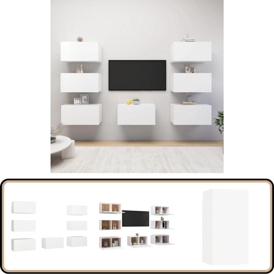 VidaXL Tv-meubel Set van 7 Bewerkt Hout Wit Tv Meubels Houten Tv Kasten Witte Tv Kast Wandmontage Tv Kast Livingroom Furniture Modern Tv Stand Media Storage Tv Unit Home Entertainment Center