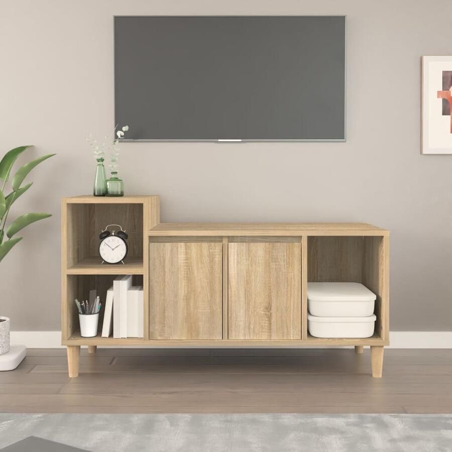 VidaXL Tv-meubel Sonoma eiken 100x35x55 cm Tv Kast Salontafel Houten Tv-stand Tv Meubel Sonoma Eiken Bruine Tv Kast - Foto 2