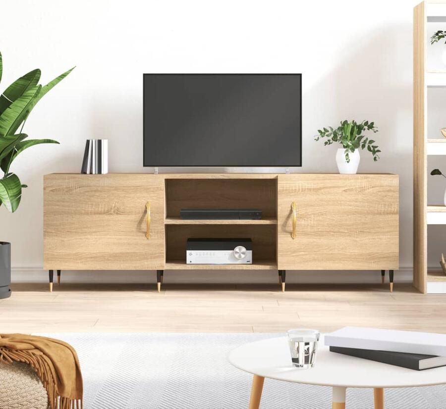 VidaXL Tv-meubel Sonoma Eiken 150x30x50 cm Televisiekast Tv Kast Tv Meubel Salontafel Houten Tv Stand Sonoma Eiken Bruine Tv Kast Opbergruimte Media Kast - Foto 2