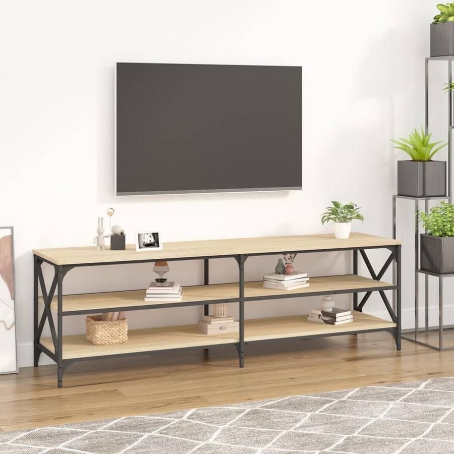 VidaXL Tv-meubel Sonoma Eiken 160x40x50 cm Tv Meubel Industriële Tv Kast Houten Tv Stand Tv Tafel Salontafel Media Kast Entertainment Center Sonomaneik - Foto 2
