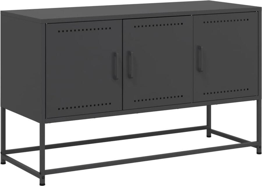 The Living Store Tv-meubel 100 5x39x60 5 cm staal zwart Tv-meubel Industrieel Tv-meubel Zwarte Tv-standaard Metalen Tv-tafel Tv Kast - Foto 2