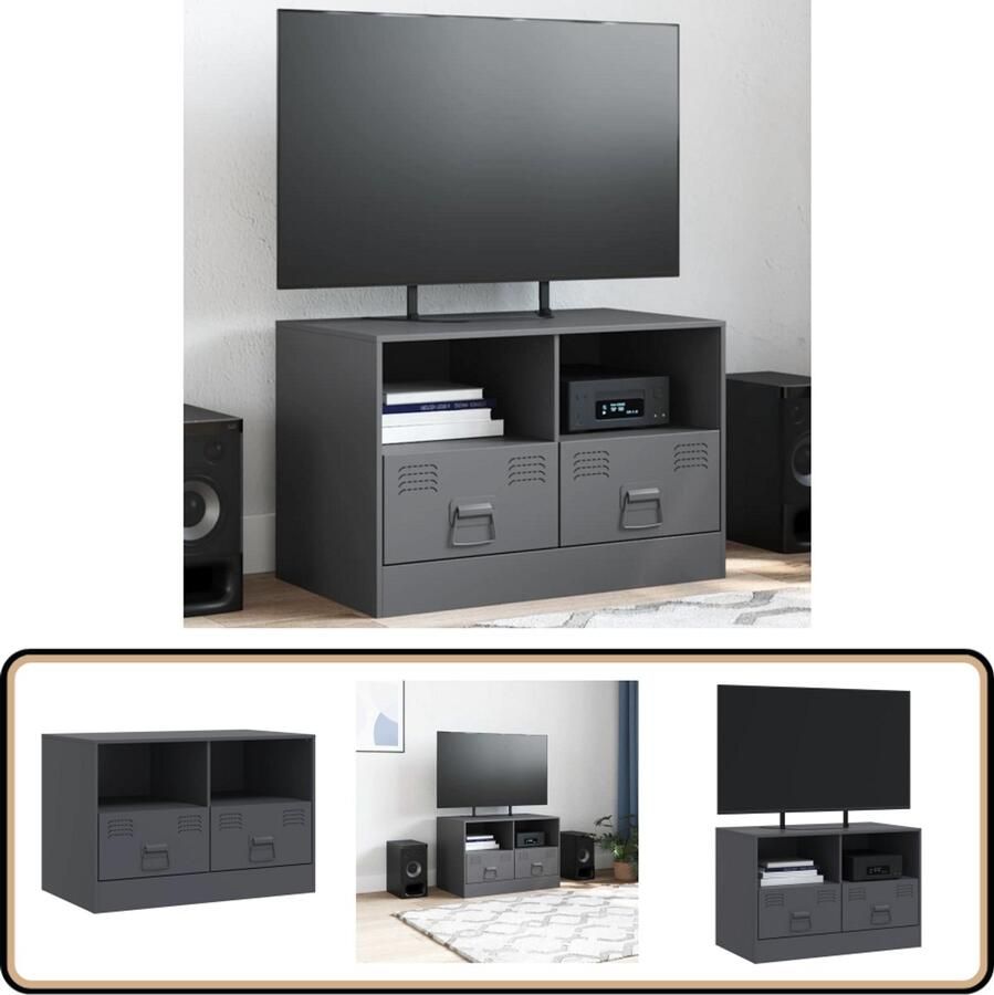 VidaXL Tv-meubel Staal 67x39x44 cm Antraciet Tv-meubel Tv-meubels Tv Kast Opbergkast