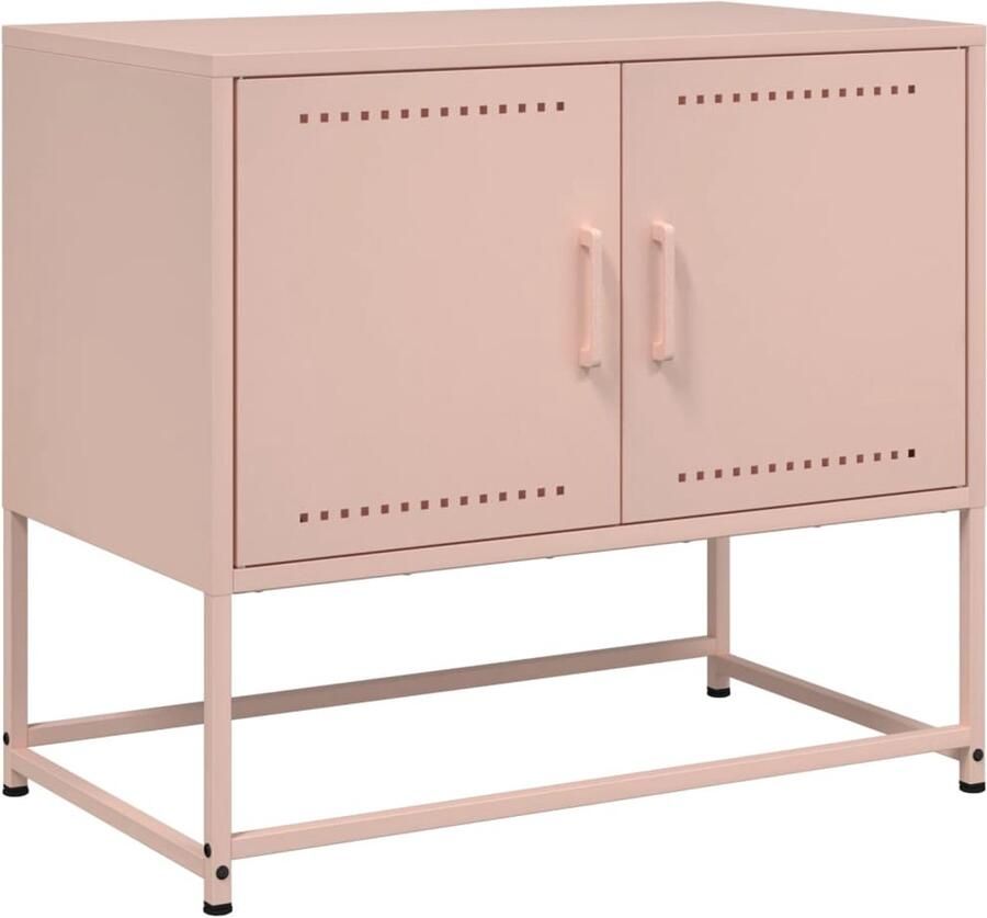 The Living Store Tv-meubel 68 5x39x60 5 cm staal roze Tv-meubel Industrieel Roestvrijstalen Tv-stand Televisie Kast Salontafel Mediabox - Foto 2