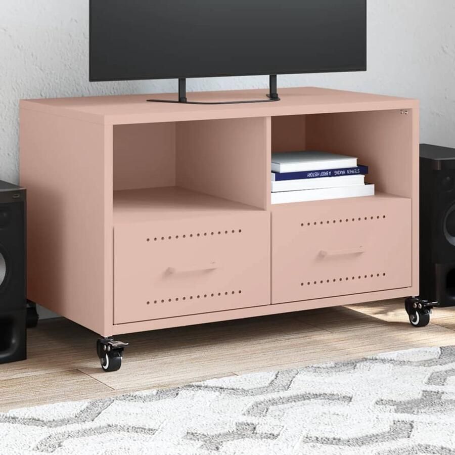 VidaXL Tv-meubel Staal 68x39x43 5 cm Roze Tv Meubel Tv Kast Meubilair Salontafel Metalen Tv Stand