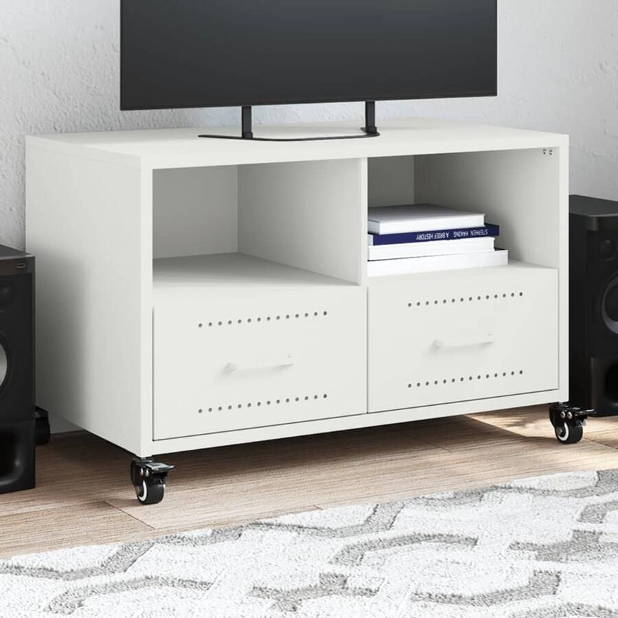 VidaXL Tv-meubel Staal 68x39x43 5 cm Wit Tv Meubel Tv Kast Salontafel Meubilair Zwart Metalen