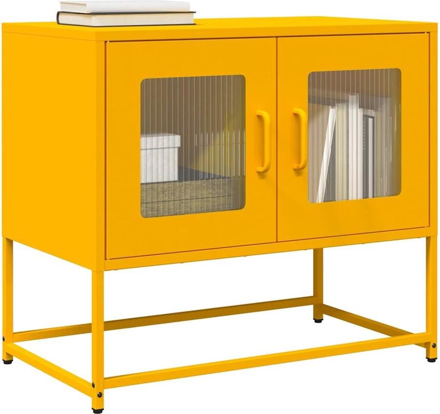 VidaXL Tv-meubel Staal 68x39x60 5 cm Mosterdgeel Tv Meubel Tv Kast Meubilair Salontafel Zwart Metalen