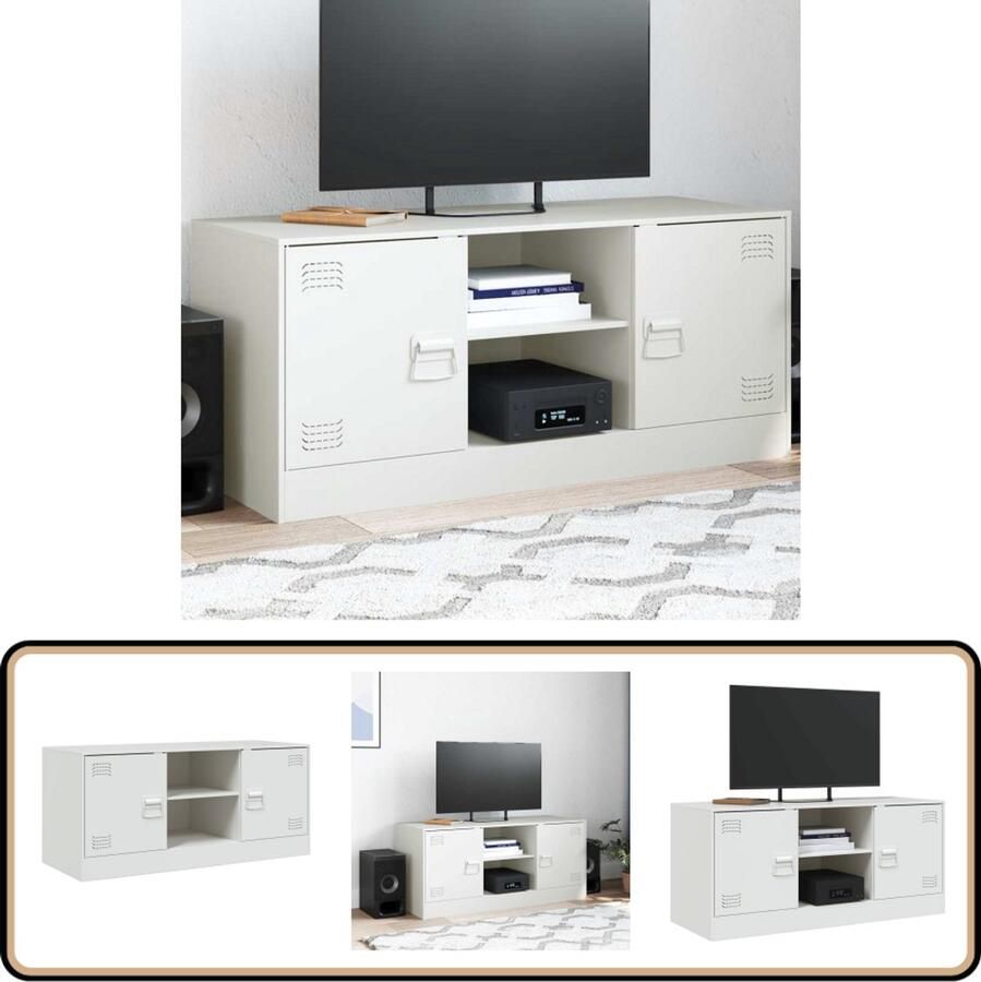 VidaXL Tv-meubel Staal 99x39x44 cm Wit Tv-meubel Tv-meubels Tv Kast Opbergkast
