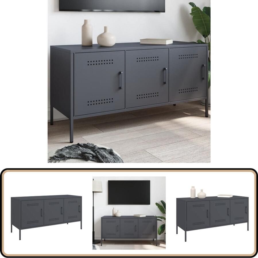 VidaXL Tv-meubel Staal Antraciet 100 5x39x50 5 cm Tv-meubel Tv-meubelen Tv Kast Opbergkast