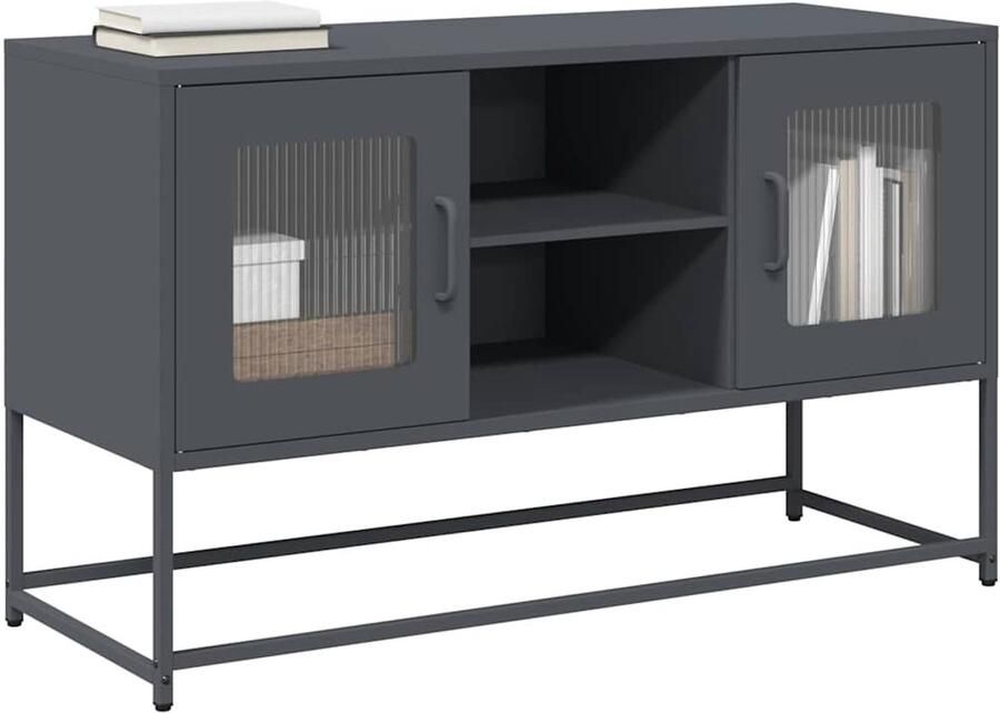 VidaXL Tv-meubel Staal Antraciet 100 5x39x60 5 cm Tv Meubel Tv Kast Salontafel Media Opbergkast Zwart Metalen Meubilair