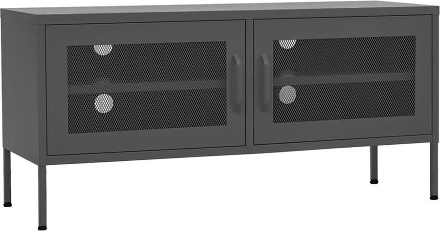 VidaXL Tv-meubel staal antraciet 105x35x50 cm Televisie Tafel Tv Stand Metalen Tv Meubel Industrieel Tv Meubel Zwarte Tv Kast Antraciet Tv Meubel