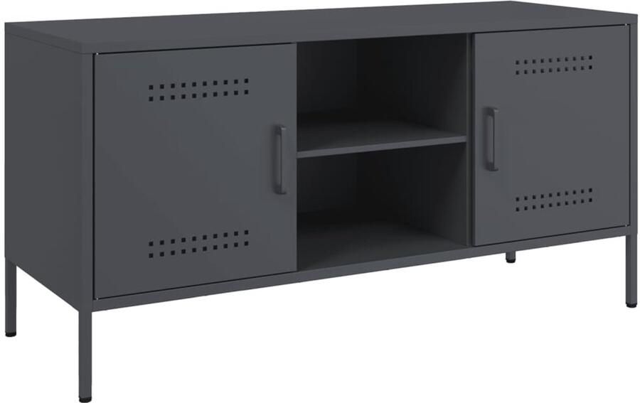 The Living Store Tv-meubel 100 5x39x50 5 cm staal antracietkleurig Tv-meubel Industrieel Tv-meubel Staal Tv-meubel Antraciet Tv-meubel Salontafel - Foto 2