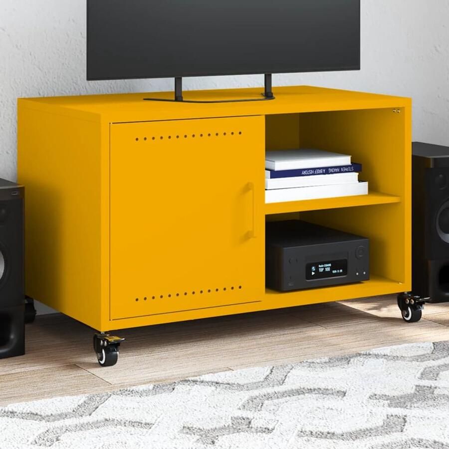 VidaXL Tv-meubel Staal Mosterdgeel 68x39x43 5 cm Tv Meubel Tv Kast Meubilair Salontafel Entertainment Center