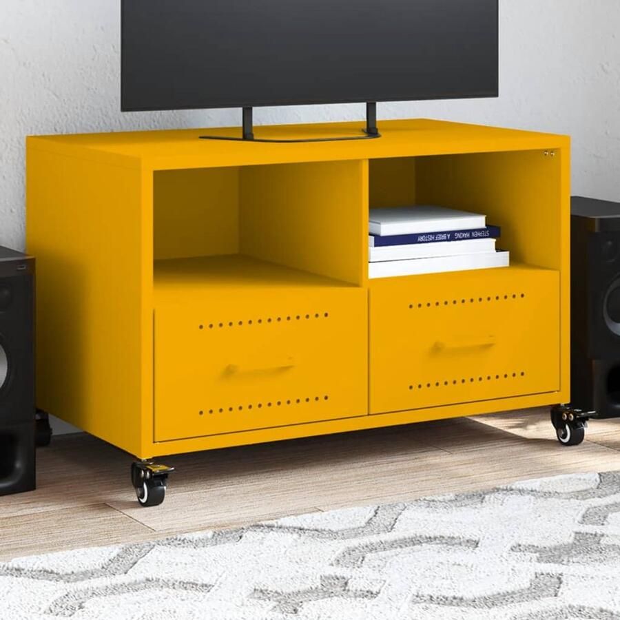 VidaXL Tv-meubel Staal Mosterdgeel 68x39x43 5 cm Tv Meubel Tv Kast Meubilair Salontafel Living Room Furniture