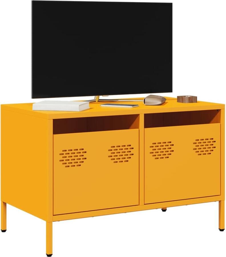VidaXL Tv-meubel Staal Mosterdgeel 68x39x43 5 cm Tv Meubel Tv Kast Meubilair Salontafel Zwart Metalen