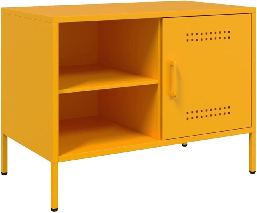 The Living Store Tv-meubel 68x39x50 5 cm staal mosterdgeel Tv-meubel Industrieel Tv-meubel Mosterdgeel Tv-meubel Staal Tv-meubel Salontafel - Foto 2