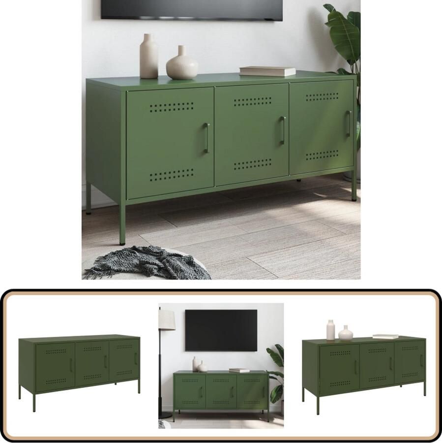 VidaXL Tv-meubel Staal Olijfgroen 100 5x39x50 5 cm Tv-meubel Tv-meubelen Tv Kast Opbergkast - Foto 2