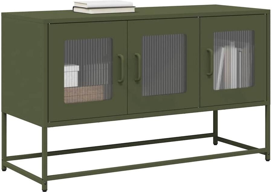 VidaXL Tv-meubel Staal Olijfgroen 100 5x39x60 5 cm Tv Meubel Tv Kast Staal Tv Meubel Olijfgroot Meubilair Modern Tv Stand