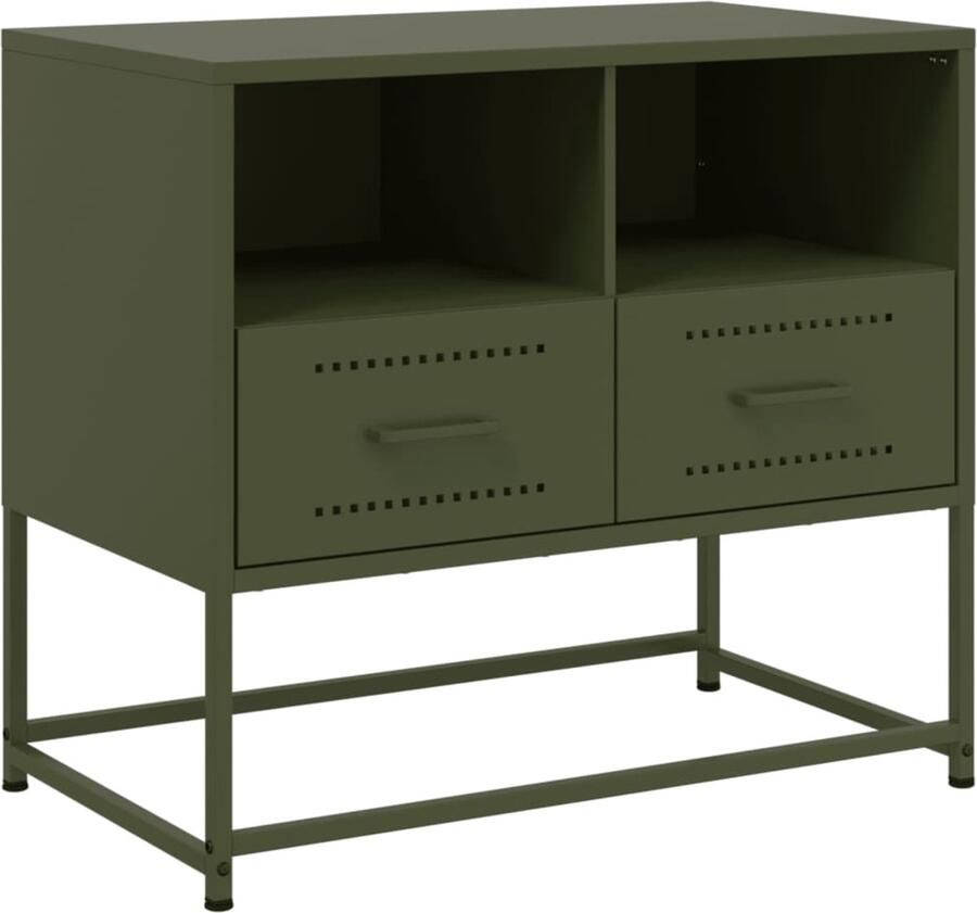 The Living Store Tv-meubel 68x39x60 5 cm staal olijfgroen Tv-meubel Industrieel Design Metalen Tv-standaard Staal Tv Kast Olijfgroene Tv-bank - Foto 2