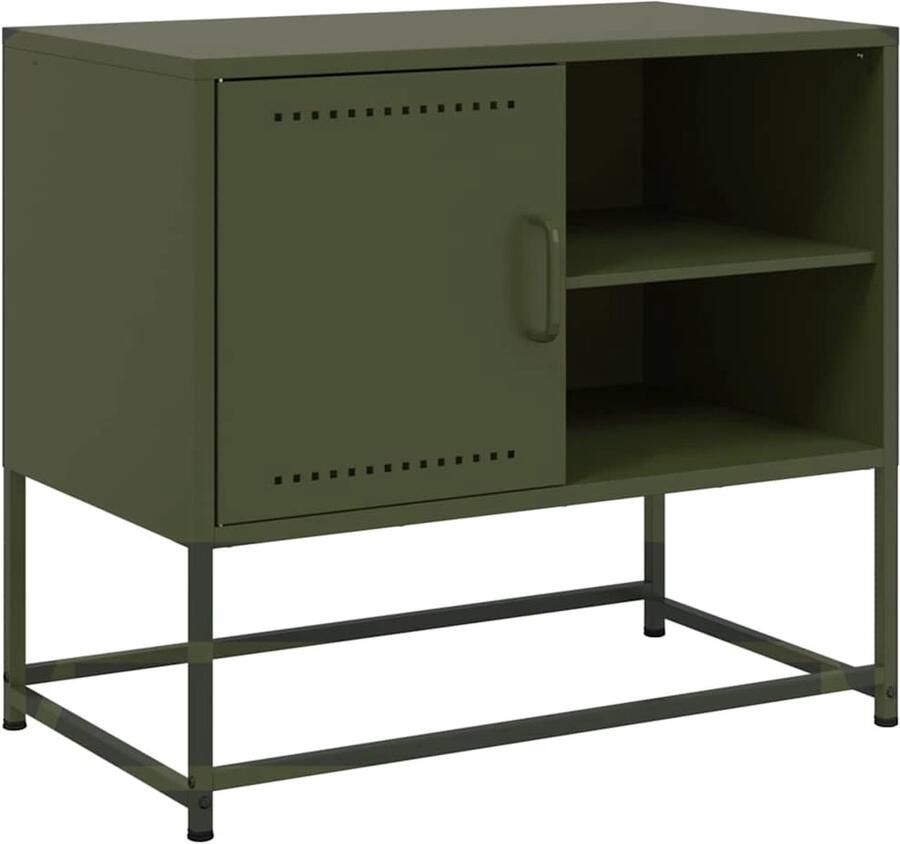 The Living Store Tv-meubel 68x39x60 5 cm staal olijfgroen Tv-meubel Industrieel Design Staal Groen Televisiekast - Foto 2