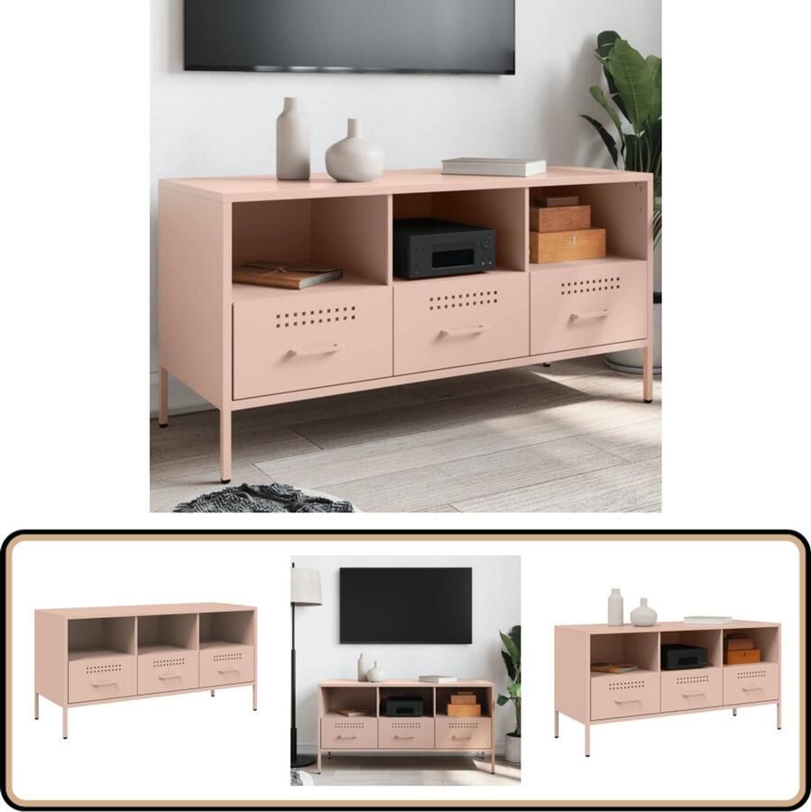 VidaXL Tv-meubel Staal Roze 100 5x39x50 5 cm Tv-meubel Tv-meubelen Tv Kast Opbergkast