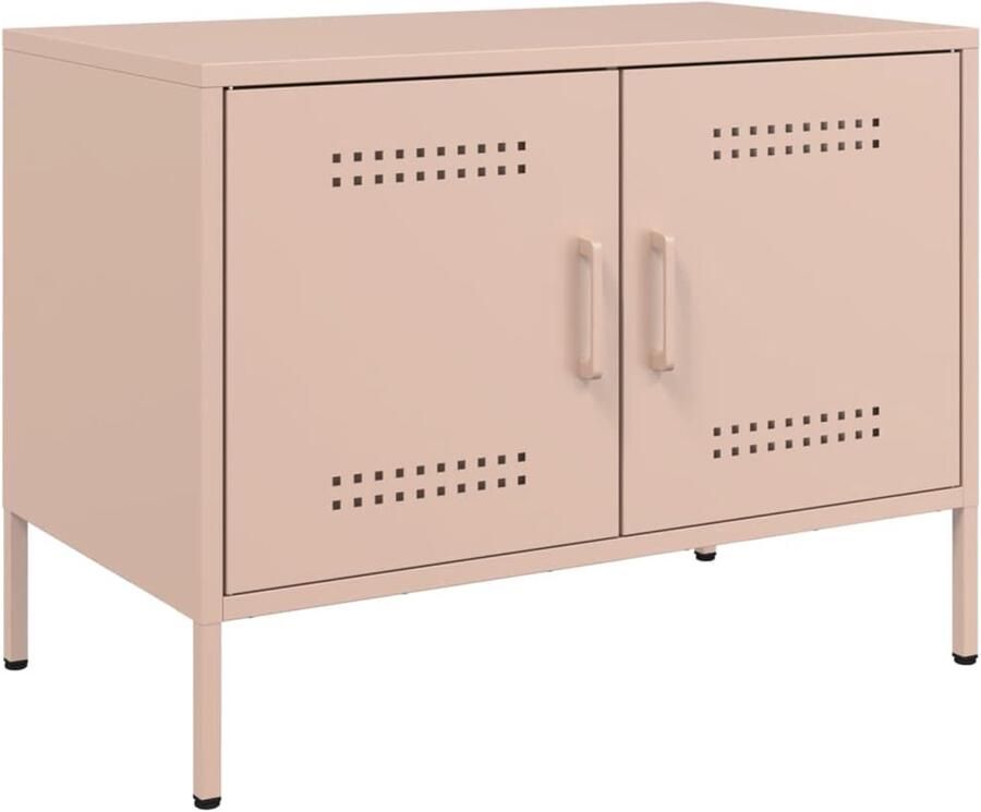 The Living Store Tv-meubel 68x39x50 5 cm staal roze Tv Kast Industrieel Metalen Tv-standaard Televisie Tafel Salontafel - Foto 2