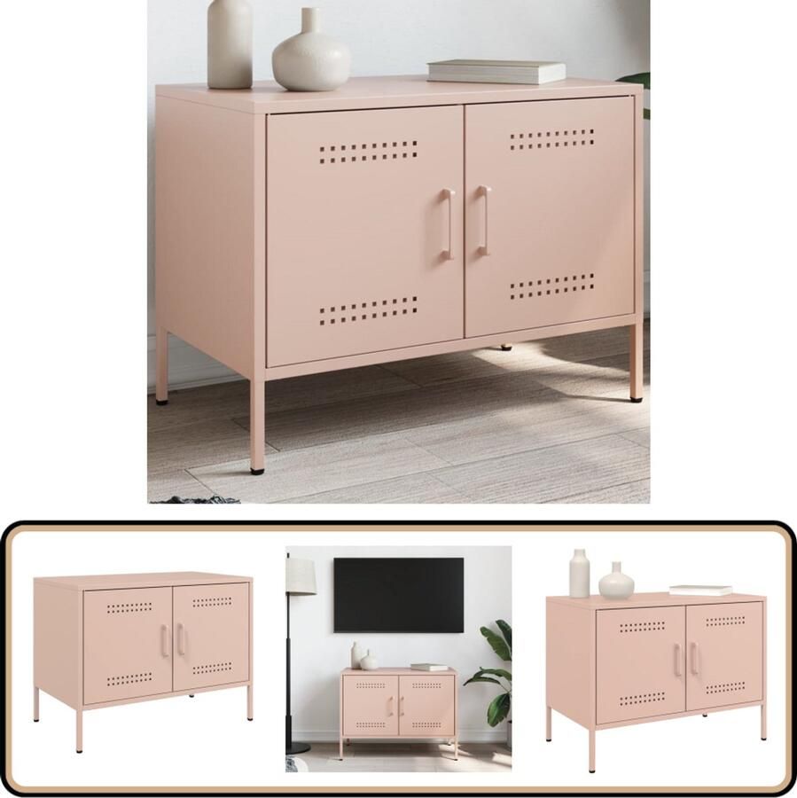The Living Store Tv-meubel 68x39x50 5 cm staal roze Tv Kast Industrieel Metalen Tv-standaard Televisie Tafel Salontafel