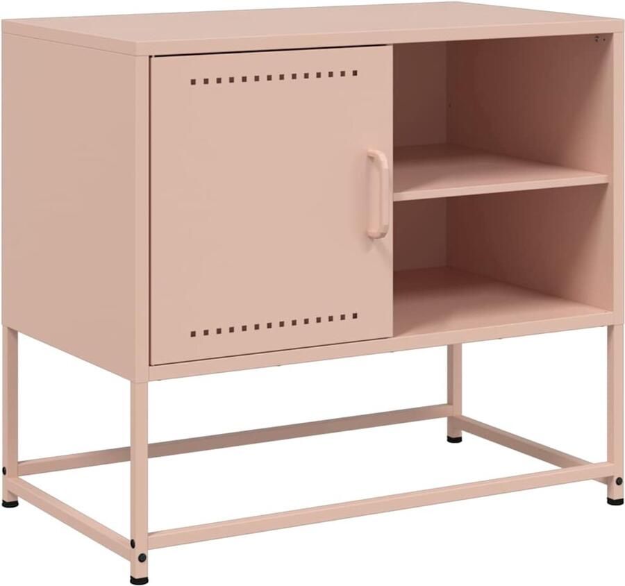 The Living Store Tv-meubel 68x39x60 5 cm staal roze Tv-meubel Industrieel Tv-meubel Metalen Tv-standaard Roze Tv-meubel Salontafel - Foto 2
