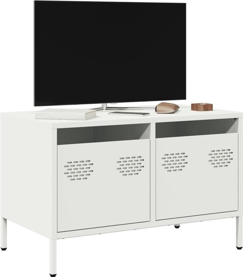 VidaXL Tv-meubel Staal Wit 68x39x43 5 cm Tv Meubel Tv Kast Media Kast Salontafel Zwart Metalen
