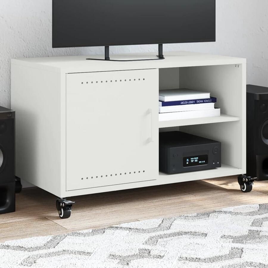 VidaXL Tv-meubel Staal Wit 68x39x43 5 cm Tv Meubel Tv Kast Salontafel Meubilair Zwart Metalen