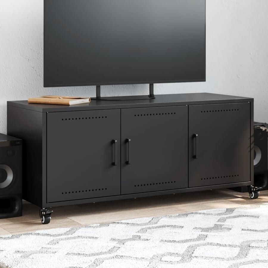 VidaXL Tv-meubel Staal Zwart 100 5x39x43 5 cm Tv Meubel Tv Kast Salontafel Media Opbergkast Zwarte Tv Stand