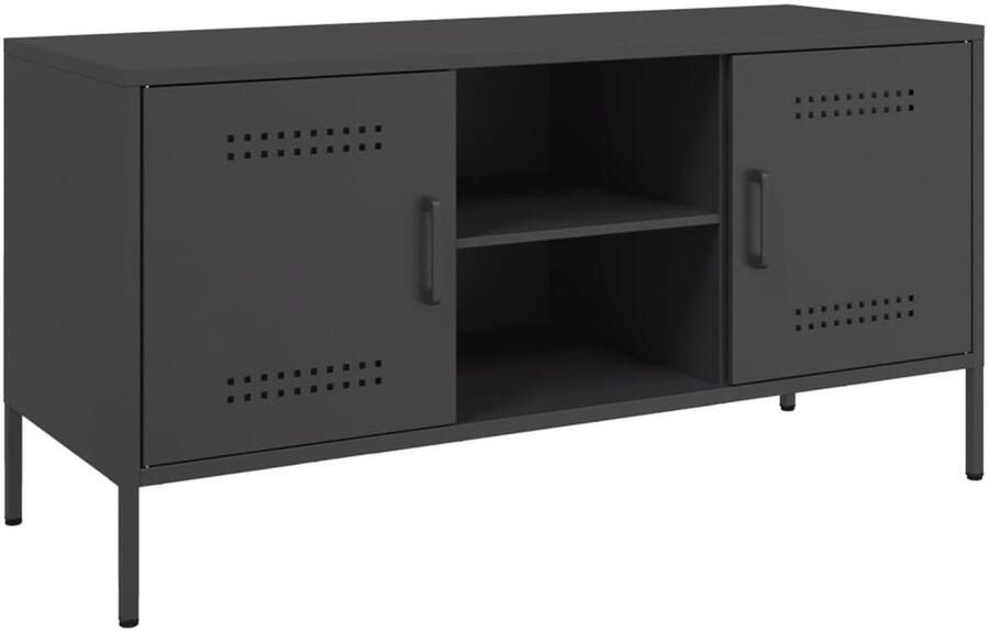The Living Store Tv-meubel 100 5x39x50 5 cm staal zwart Tv-meubel Industrieel Tv-meubel Tv Kast Metalen Tv-standaard Salontafel - Foto 2