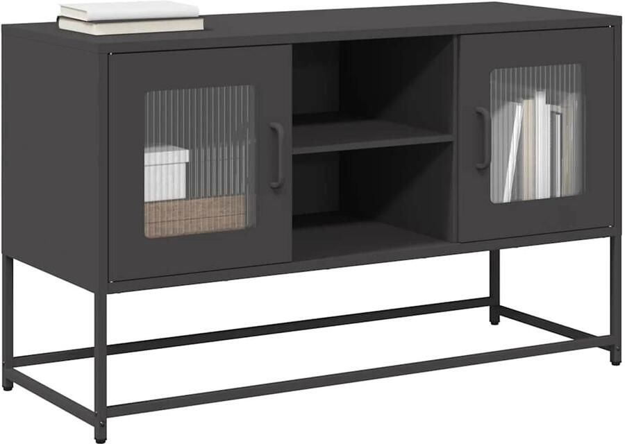 VidaXL Tv-meubel Staal Zwart 100 5x39x60 5 cm Tv Meubel Tv Kast Metalen Tv Stand Zwarte Tv Tafel Woonkamer Meubilair