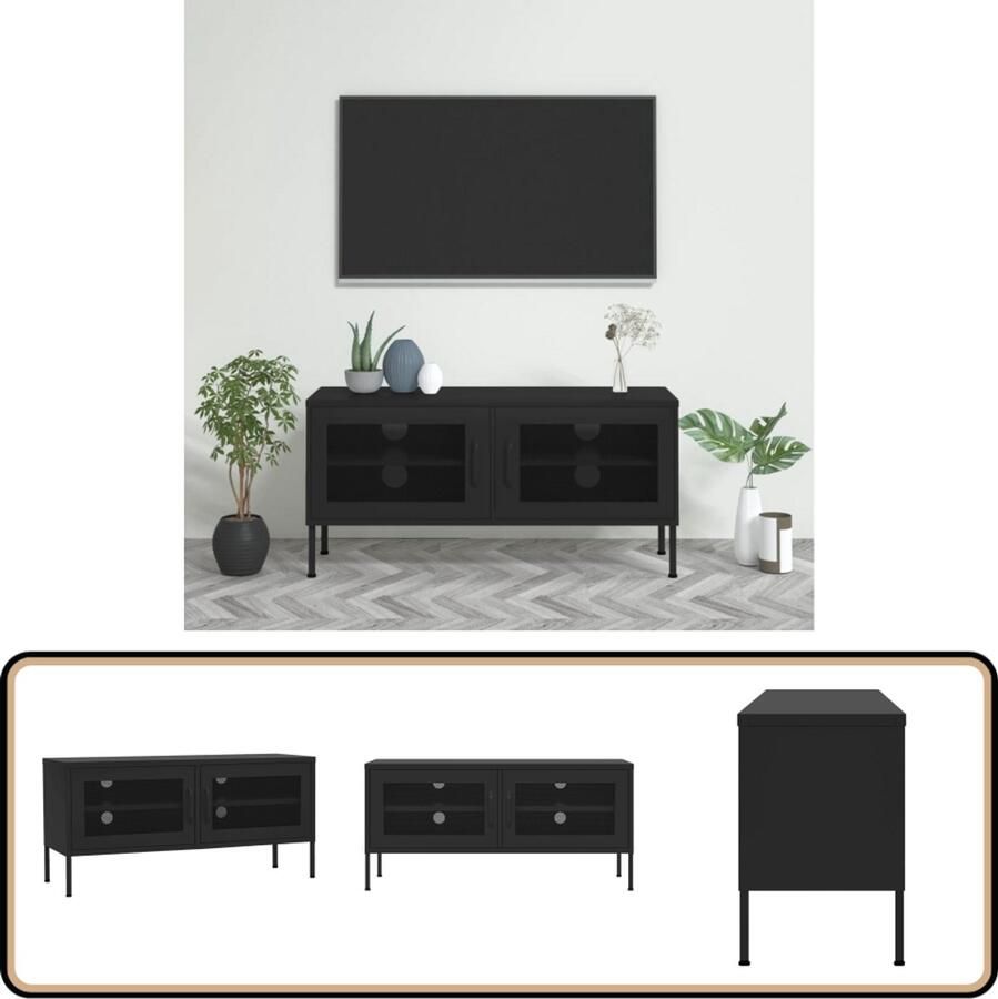 VidaXL Tv-meubel Staal Zwart 105x35x50 cm Televisie Meubel Tv Stand Tv Kast Industrieel Interieur Metalen Tv Meubel