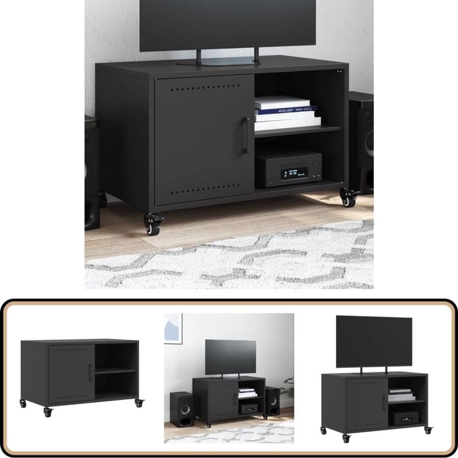 VidaXL Tv-meubel Staal Zwart 68x39x43 5 cm Tv-meubel Tv-meubelen Tv Kast Opbergkast